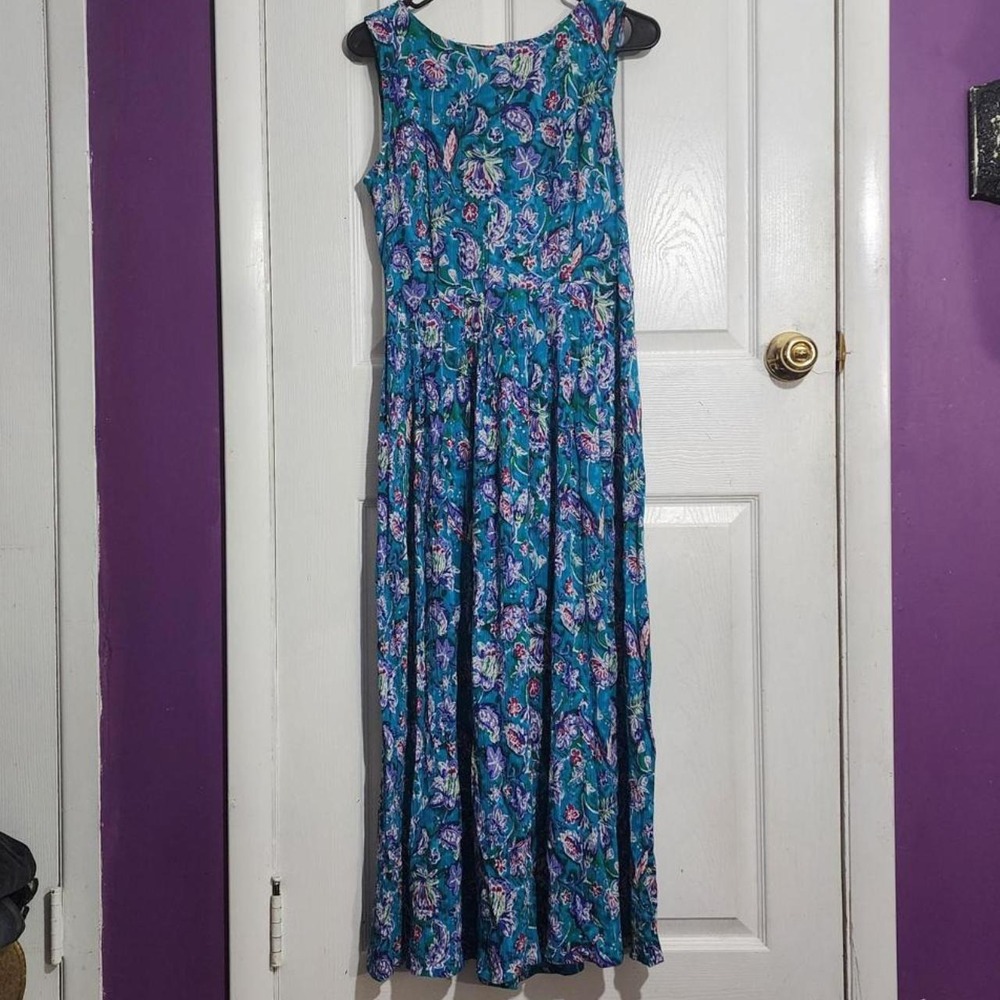 Vintage 90s Blue Floral Midi Dress
